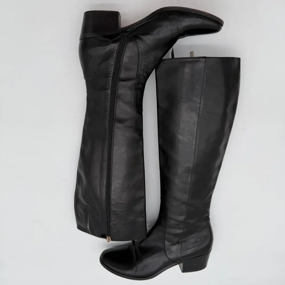 Jimmy Choo Elegant Tall Block Heel Black Leather Sophisticated Boots IT 39.5